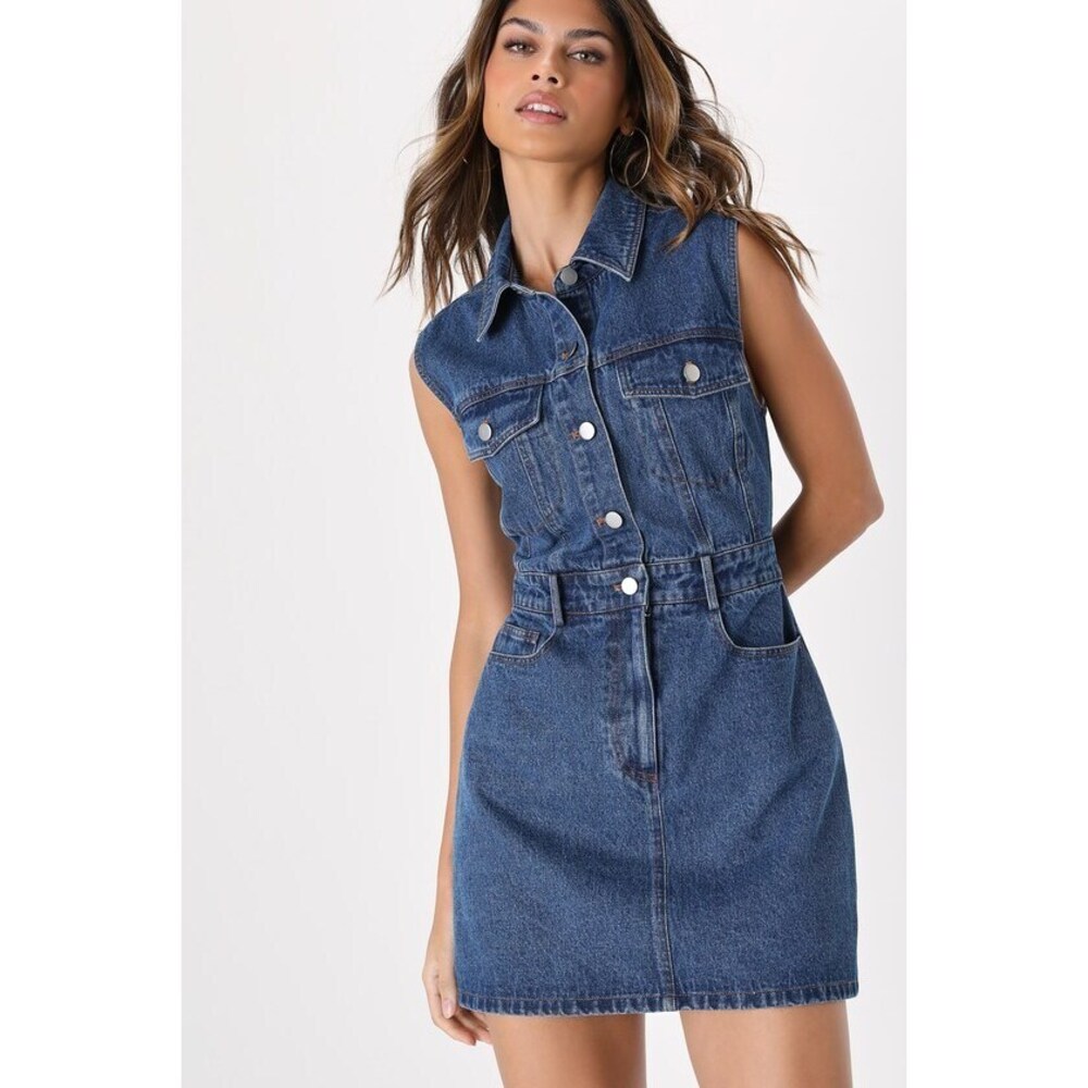 Lulus Ready To Charm Medium Wash Denim Mini Dress Blue - Size S